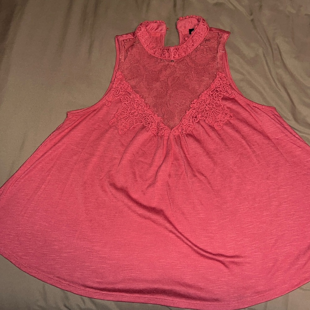 High neck flow-y tank top, reddish pink color
